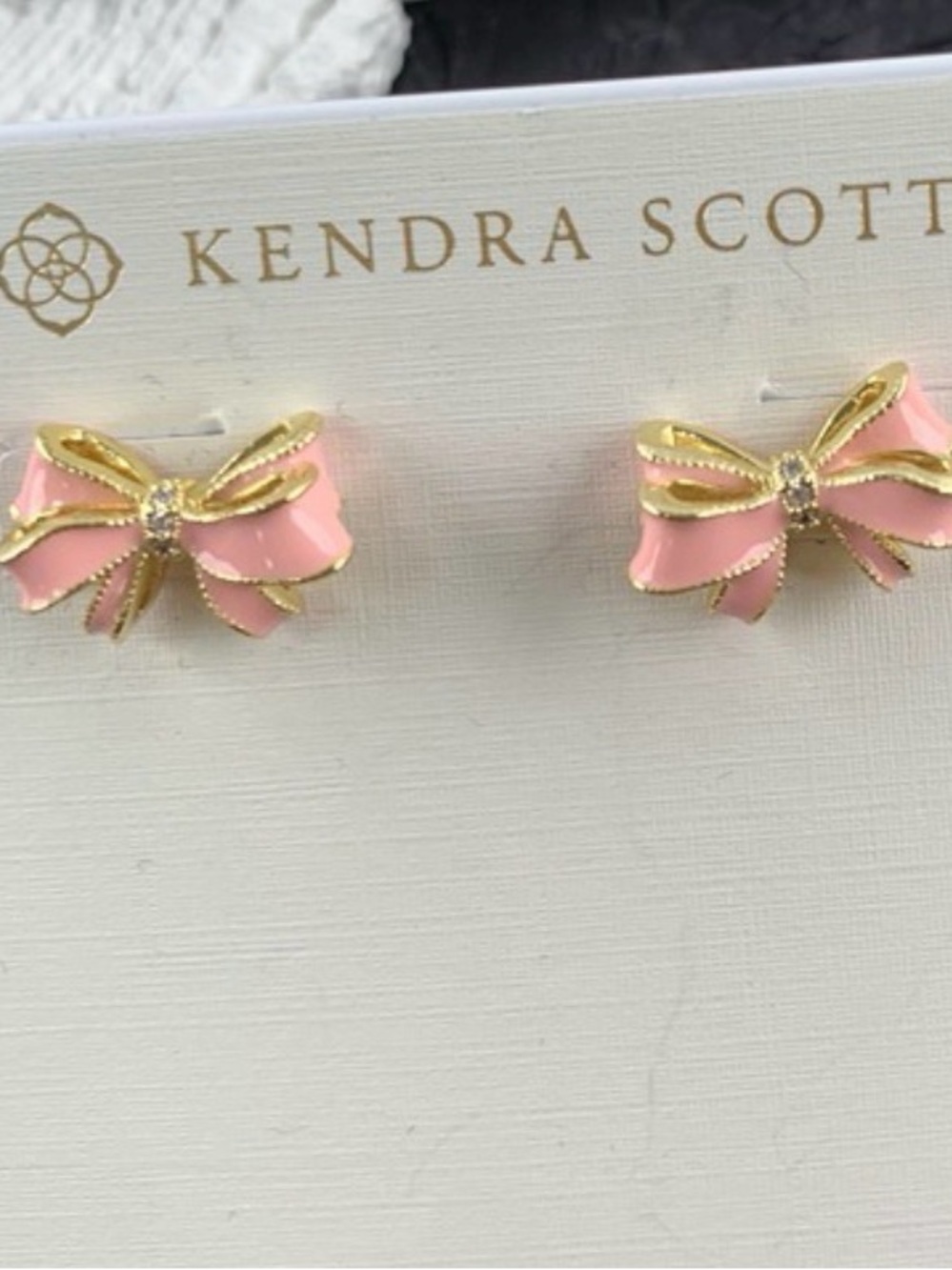Kendra Scott Pink and Gold Bow Stud Earrings